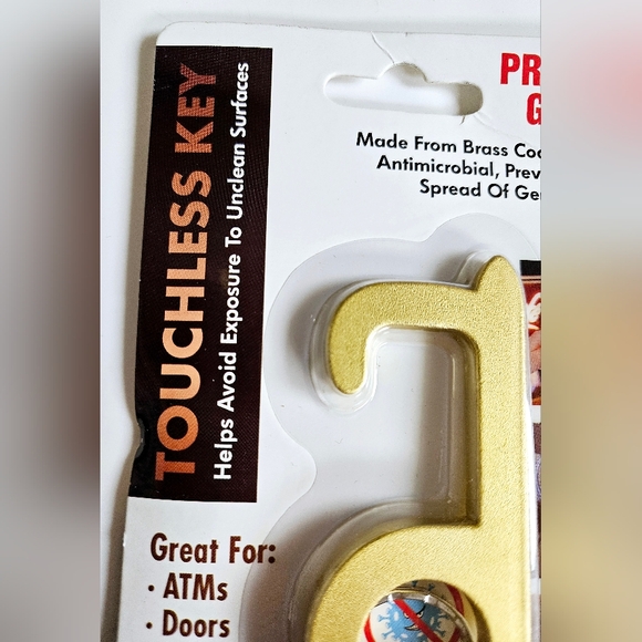 NWT GOLD ENAMEL TOUCHLESS KEY TO PREVENT GERMS! - Picture 2 of 5